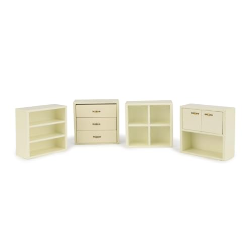 Dollhouse Miniature Furniture Set 4PCS Wooden Cabinet Cupboard 1:12 Dollhouse Various Styles DIY Freely Combinable Furniture Kit Kitchen Bedroom Living Room Display Ornaments (Beige) - style: Beige