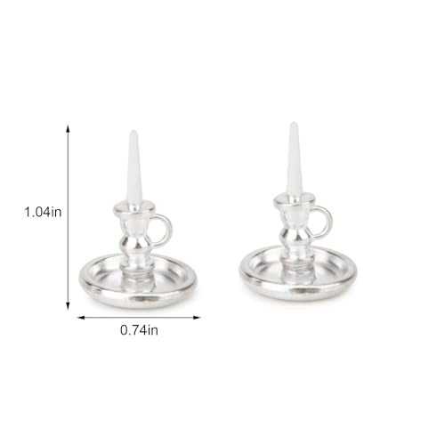 Dollhouse Miniature Candlesticks 2 PCS Candle Holder Set 1/12 Scale Vintage Candles Doll House Desk Ornament Accessories with Metal Round Base for for Fairy Garden (Silver) - color: Silver