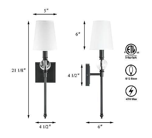 XiNBEi Lighting Black Bathroom Sconces Set of 2 with Crystal Ball Accent - color: Matte Black