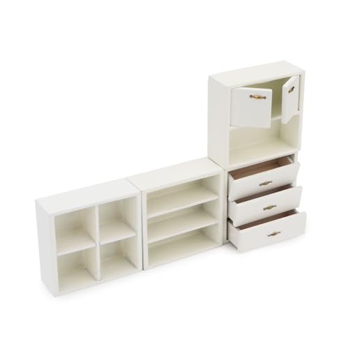 Dollhouse Miniature Furniture Set 4PCS Wooden Cabinet Cupboard 1:12 Dollhouse Various Styles DIY Freely Combinable Furniture Kit Kitchen Bedroom Living Room Display Ornaments (White) - style: White