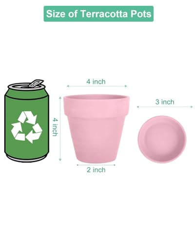 vensovo 4 Inch Peach Pink Terracotta & Clay Pots with Saucer, 6 Pack - color: Peach Pink