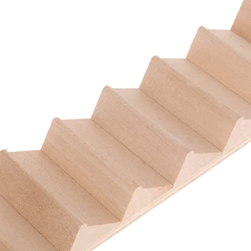 Miniature Stairs 1:12 Scale Dollhouse Furniture Wooden Handrail DIY Unpainted Staircase Dollhouse Accessories Pre-Assembled Steps Model (No-Handrail) - style: No-Handrail
