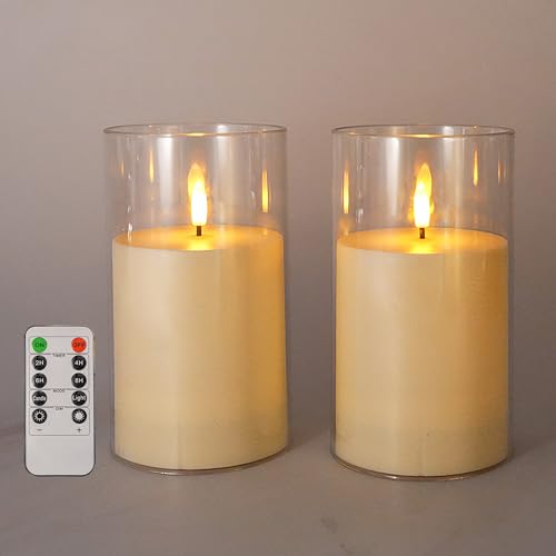NICEME 7" x 4" Large Waterproof Outdoor Flameless Candles with Remote Control and Timer, Acrylic Outdoor Flickering Candles Battery Operated for Indoor Outdoor Lanterns Patio Porch, Long Lasting 2PCS - color: Ivory + Clear Acrylic, size: D 4" X H 7"