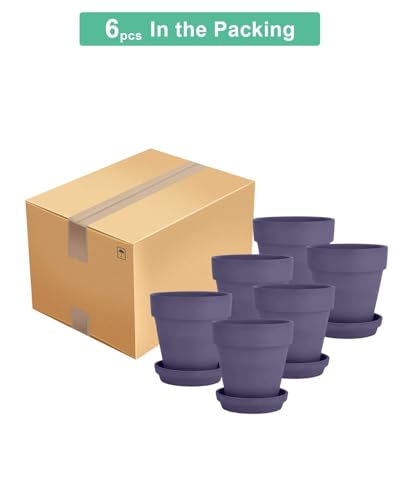 vensovo 4 Inch Purple Terracotta & Clay Pots with Saucer, 6 Pack - color: Purple