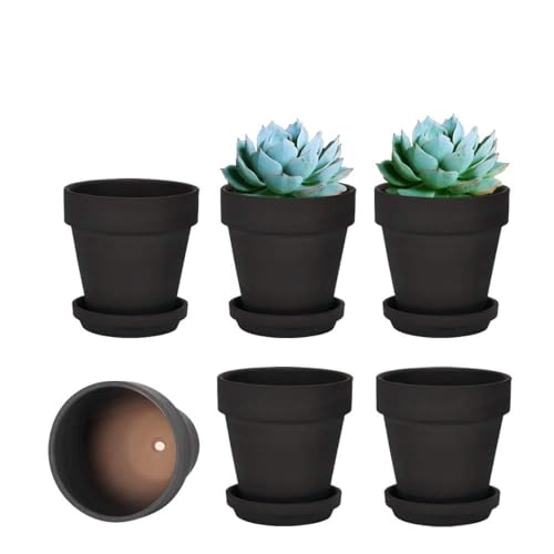 vensovo 4 Inch Black Terracotta & Clay Pots with Saucer, 6 Pack - color: Black