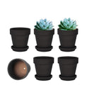 vensovo 4 Inch Black Terracotta & Clay Pots with Saucer, 6 Pack - color: Black