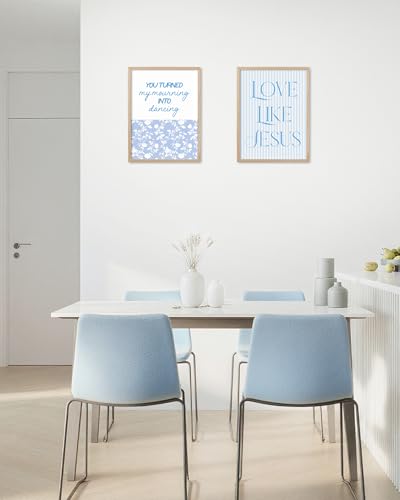 HesenDot Psalm 30:11 Bible Verse Christian Natural OAK Framed Wall Art - color: Blue Bible Verse