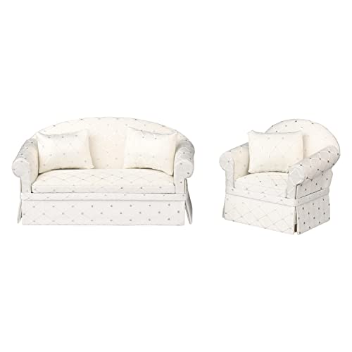 Upholstered Dollhouse Armchair, White Mini Living Room Chair, Fabric Furniture Accessory for 6 Inch Dolls, 1:12 Scale - style: White with silver dots