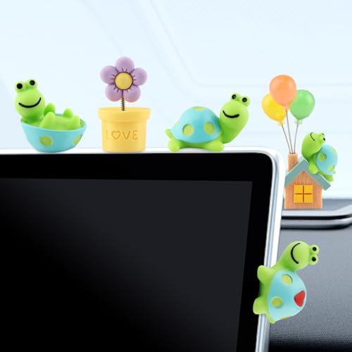 4 Pcs Mini Resin Tortoise Figurines with Blue Small House Balloon, Small Flowerpot, Cute Car Dashboard Decor, Rearview Mirror Ornaments, Fairy Garden Landscape Decor