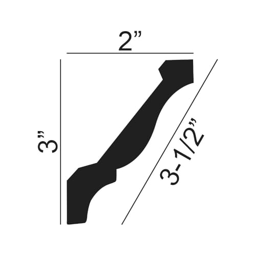 Outwater 10 Pack 48 Inch Crown Moulding (40 Feet in Total), 3-1/2" Face x 3" High x 2" Projection – Primed White High Density Polystyrene Decorative Trim for Walls & Ceilings - size: 3" x 2"