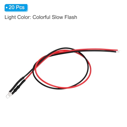 PATIKIL 3mm LED Diode Light, 20 Pcs 4.5-6V DC Pre Wired Mini LED Lights Bulb Light-Emitting Lamp for RC DIY Indicator Lighting, Colorful Slow Flash Light - color: Colorful Slow Flash Light, size: 3mm