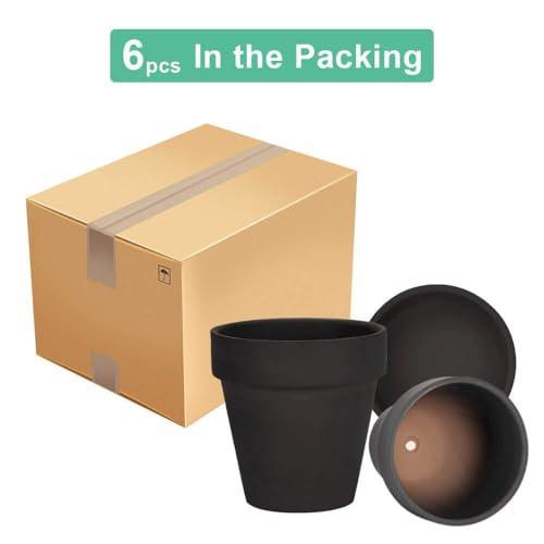 vensovo 4 Inch Black Terracotta & Clay Pots with Saucer, 6 Pack - color: Black