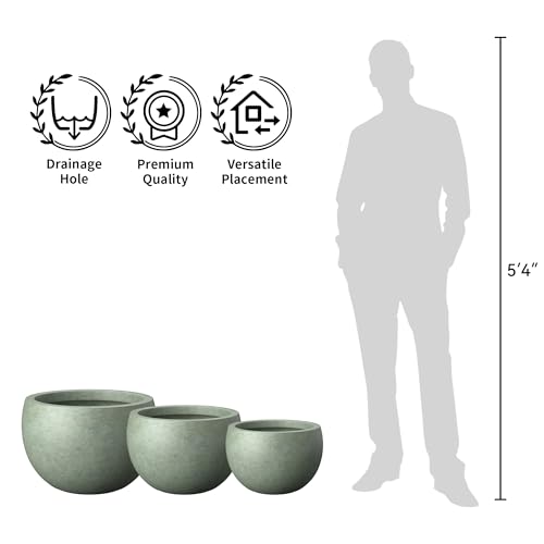 Kante Set of 3 Mint Green Concrete Bowl Planters 19.9" 15.7" 11.8" Dia - color: Mint Green, size: 19.9"D + 15.7"D + 11.8"D