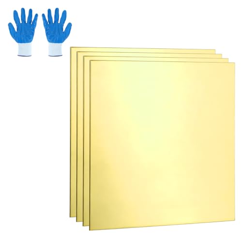 MECCANIXITY Brass Sheet, 0.4" X 0.4" 24 Gauge(0.5mm) Thickness H62 Brass Metal Plates Thin Metal Sheets with Gloves for Craft DIY Model Jewelry Electrical Repair Industrial, Pack of 4, Gold - size: 0.4" x 0.4" 24 Gauge(0.5mm)