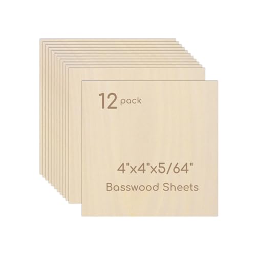 12 Pack Plywood Sheets, 4" x 4"x 5/64" Basswood Sheets - color: 12 Pack, size: 4" x 4"x 5/64"