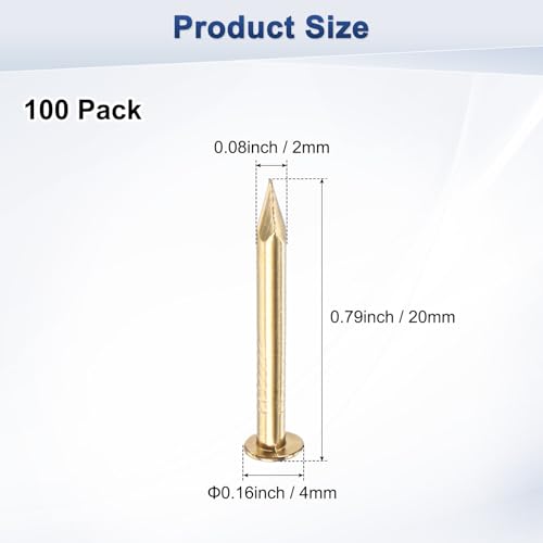 Generic 100-Pack Small Tiny Nails, 2mm x 20mm Brass Precision MIni Nails Hardware Round Head for Wooden/DIY Crafts Decorative/Household Accessories/Picture Hanging