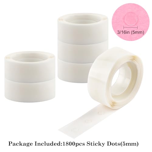 Briartw 1800 Pcs 3/16in (5mm) Clear Mini Glue Point Dots,6 Roll Double Sided Self-Adhesive Dots Stickers for Craft,Ultra Thin Adhesive Dots,Permanent Sticky DIY Craft Dots,for Small Embellishments - size: 3/16in (5mm)