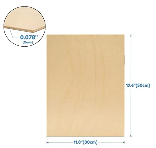 Plywood 12Pcs, 2MM 1/8" x 12" x 20" Inch,Perfect for Arts and Crafts, School Projects and DIY Projects,Baltic Birch Sheets, Perfect for Laser, CNC Cutting and Wood Burning - size: 12 Pieces 1/8"x12"x20"