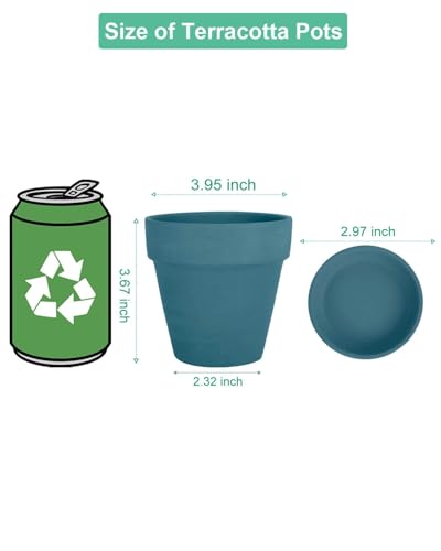 vensovo 4 Inch Steel Blue Terracotta & Clay Pots with Saucer, 6 Pack - color: Blue