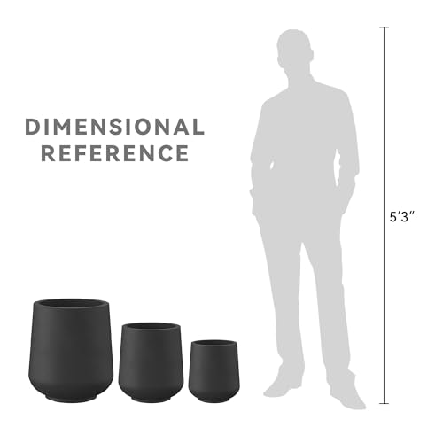 Kante Set of 3 Black Concrete Curved Round Planters for Modern Home - color: Black, size: Set of 3: 15.3" + 11.6" + 8.2" D