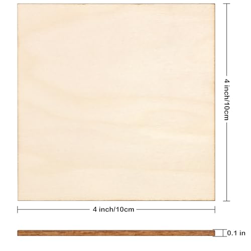 Blisstime 50PCS 4x4 Inch Wood Squares Unfinished Square Wood Pieces for Crafts,Painting, Writing, DIY Supplies, Engraving and Carving, Home Decorations (4x4 Inch 50Pcs) - size: 4x4 Inch 50Pcs