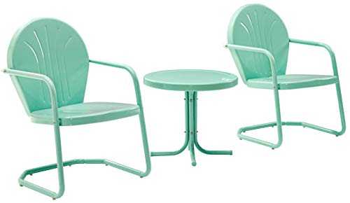Crosley Furniture Griffith Retro Metal 3-Piece Chair & Side Table Set - color: Aqua