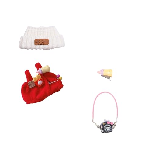 Clothes for LABUBU 17cm Doll (NO Doll),Outfit for LABUBU,Dress and Hairpin Set for LABUBU Dress Up,Accessories for LABUBU - color: Red Bear