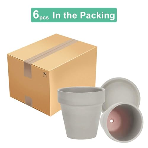 vensovo 4 Inch Grey Terracotta & Clay Pots with Saucer, 6 Pack - color: Gray