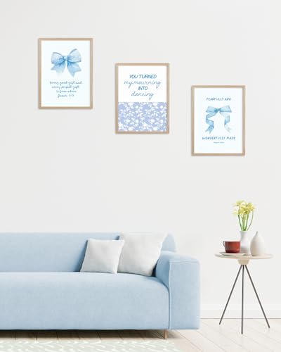 HesenDot Psalm 30:11 Bible Verse Christian Natural OAK Framed Wall Art - color: Blue Bible Verse