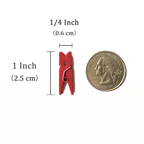 LWR CRAFTS Wooden Mini Clothespins 100 Per Pack 1" 2.5cm (Red) - color: Red