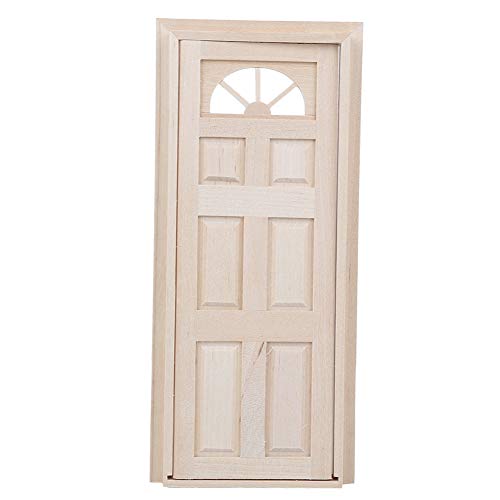 Miniature Dolls House Front Door Wooden Door Window Frame Toy Accessory, Quality Birch Material, DIY Craft Decor for Dollhouse (Six-Frame Door)