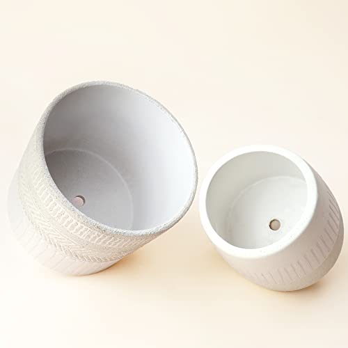 LA JOLIE MUSE Ceramic Plant Pots, Flower Pots for Indoor Plants, Set of 2 - color: Beige & White
