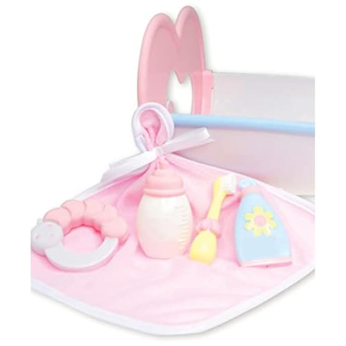 JC Toys Baby Doll Rocking Crib for Keeps Playtime! | Fits Dolls up to 15" | Includes Bed Time Accessories | Ages 2+, Pink - color: Pink/White Rocking Crib
