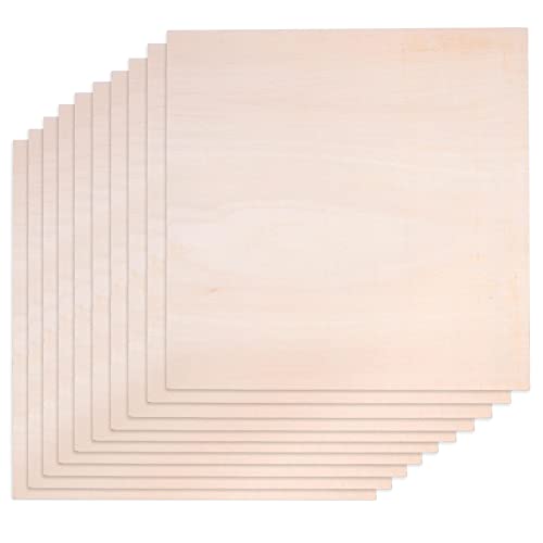 Basswood Sheets for Crafts - 10 Pack - 12 x 12 x 1/16 Inch - 1.5mm Thick Plywood Sheets with Smooth Surfaces - Bass Wood for Laser Cutting, Wood Burning, Architectural Models, Staining, Drawing - color: Basswood Pack of 10