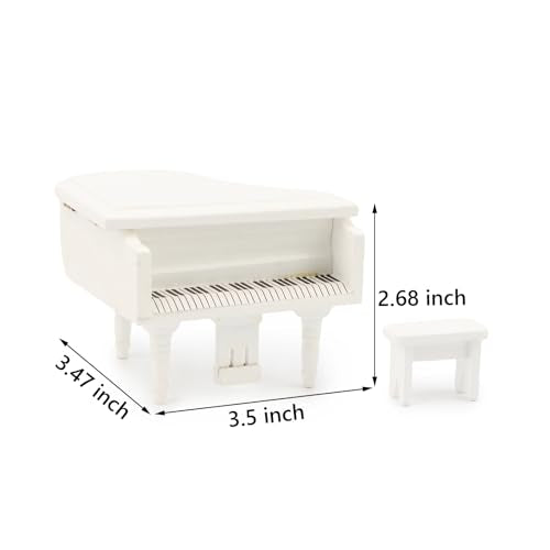 Miniature Piano for Dollhouse Furniture Upright Grand Piano with Stool Instrument 1 12 Ornament Artificial House Scene Accessories Desktop Decoration (White) - style: White