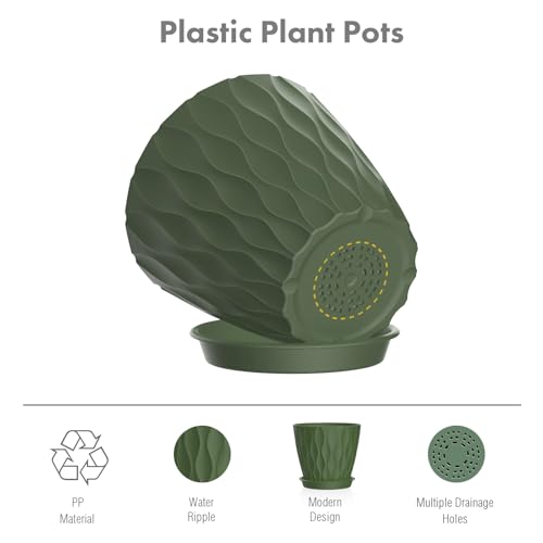 Meowell 6 inch Plant Pots, 5Pack Water Ripple Flower Pots for Indoor Outdoor Plants, Plastic Planters with Drainage Holes and Saucers, Nursery Pots for Small Succulent Garden House Plants, Multicolor - color: Colorful, size: 6 inch 5 pieces