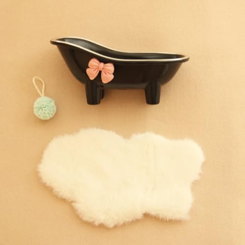 3 Pcs 1:12 Dollhouse Furniture Bathtub with Blue Bath Ball and Rug - color: Black