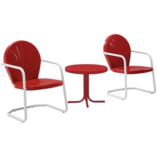 Crosley Furniture Griffith Retro Metal 3-Piece Chair & Side Table Set - color: Red