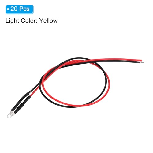 PATIKIL 3mm Yellow LED Diode Light, 20 Pcs 4.5-6V DC Pre Wired Mini LED Lights Bulb Light-Emitting Lamp for RC DIY Indicator Lighting, Yellow Light - color: Yellow Light, size: 3mm