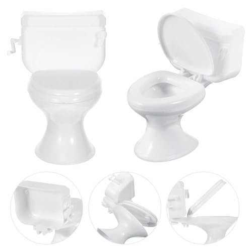 2Pcs Mini Toilet Seat Dollhouse Furniture Miniature Classic Bathroom Toilet Tiny Cake Topper Bathroom Furniture Dollhouse Accessories (White) - color: White