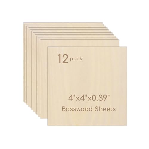 12 Pack Plywood Sheets, 4" x 4"x 0.39" Basswood Sheets - color: 12 Pack, size: 4" x 4"x 0.39"