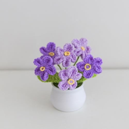 Crochet Flowers Cute Potted Flower, Handmade Knitting Myosotis Flower - color: Gradient Purple
