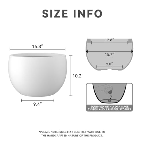 Kante Accent Round Bowl White Concrete Planter 15.7" Dia, Outdoor - color: Pure White, size: 15.7" d