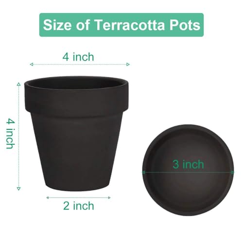 vensovo 4 Inch Black Terracotta & Clay Pots with Saucer, 6 Pack - color: Black