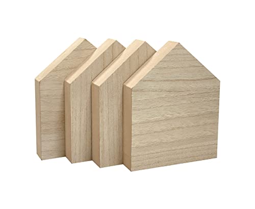 6 Inch 4 Pieces Unfinished Wooden House Shaped Blocks for Crafts Blank Wood House Freestanding Mother's Day Memorial Sign，1 Inch Thick MDF (Pack of 4) - size: 6 in (Pack of 4)