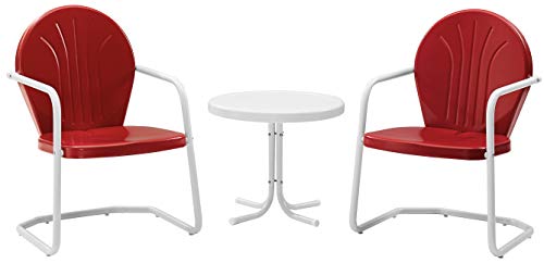Crosley Furniture Griffith Retro Metal 3-Piece Chair & Side Table Set - color: Red and White