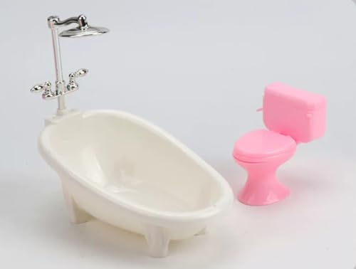 2Pcs Mini Toilet Seat Dollhouse Furniture Miniature Classic Bathroom Toilet Tiny Cake Topper Bathroom Furniture Dollhouse Accessories (Pink) - color: Pink