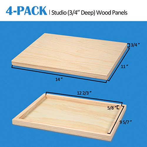 Falling in Art 4 Pack 11x14’’ Unfinished Birch Wood Panels Kit for Painting - size: 11'' x 14'' Studio