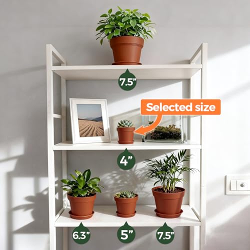 T4U Plant Pots for Indoor Plants 4 Inch, Plastic Flower Pot with Saucer - color: Terracotta, size: 4 In