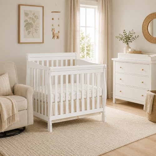 Dream On Me 4-in-1 Mini Baby Crib for Small Spaces, Aden, White - color: White